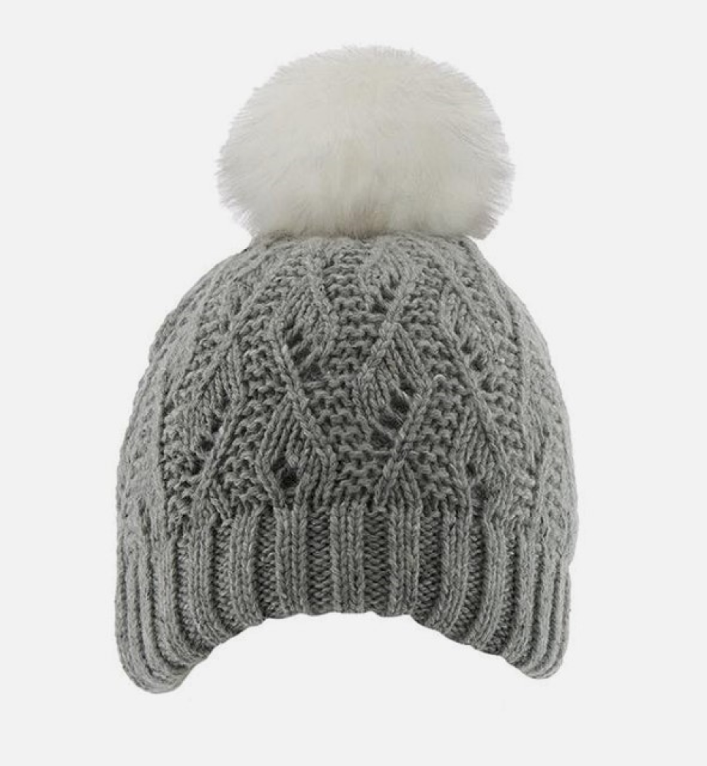 Dent's Women's Lace Knit Bobble Hat with Marl Yarn