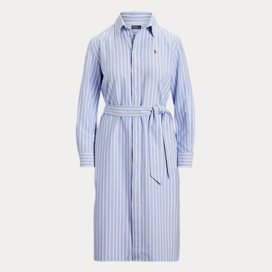 Striped Cotton Oxford Belted Shirt Dress